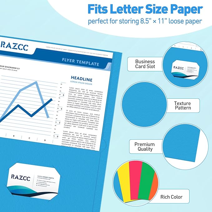 Two Pocket Folders, RAZCC 125 Pack File Folders with Pockets Fit Letter Size Paper, Thick Paper File Folder for School Office Business Home, Assorted 5 Colors