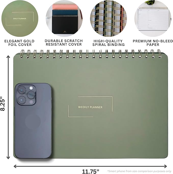 Merely Home Undated Weekly Planner | 8.25” x 11.75” Work To-Do Notebook | ADHD Academic Organizer | Multi-Layout | Men and Women Planner | College Supplies | Black | Landscape Layout