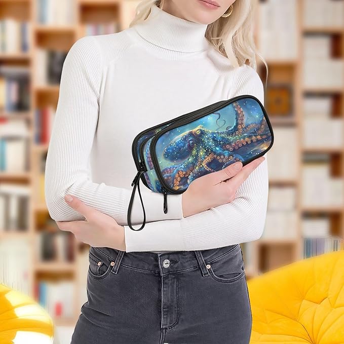 BOENLE Octopus Galaxy Pencil Case Box Boys Girls Large Pencil Pouch with Zipper Compartments Big Capacity Stationery Pen Bag Organizer for Kids Teens Adults School