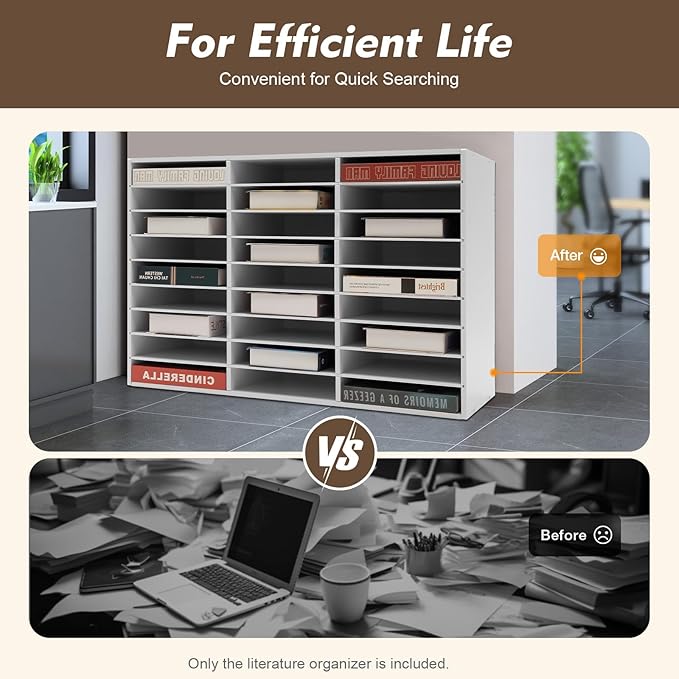 27 Slots Mail Sorters for Office, PVC Literature Organizer with Removable Shelves, Door-Less Mail Center Paper Storage Cabinet for Files Magazines Documents, 9.8 * 2.2in Each Slot (27 Slots - White)