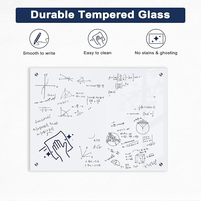 Magnetic Glass Whiteboard, 8' x 4' Glass Dry Erase Board for Wall, 96" x 48" Large Frameless White Board with 1 Marker Tray and 10 Magnets for Office, Home, Classroom - Ultra White