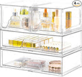 Stebopum 4 Pack Stackable Storage Drawers Clear Acrylic Organizer Bathroom Makeup Organizer and Storage for Beauty Supplies,Ideal for Vanity, Bathroom,Cabinet,Pantry Organization