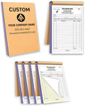Custom Carbonless Invoice Book with Logo, Personalized Cover & Inner Pages, 2 Part NCR Receipt & Work Order Forms, Easy Tear, Writing Shield for Small Business (2-Part [White/Yellow], 11.8x8.3INCH)