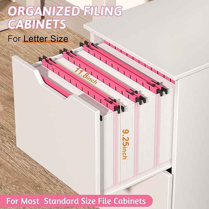 Nordun Extra Capacity Plastic Hanging File Folder Letter Size,12 Pack Reinforced Hang Folders with Heavy Duty 2 Inch Expansion,Pink Hanging File Folder Designed for Bulky Files