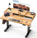 Kingant 48 x 30 Inch Electric Standing Desk with Dual Drawers, Adjustable Height Computer Desk for Home Office, Large Workstation Sit Stand Up Desk with Built-in Storage Shelf, Light Rustic Brown