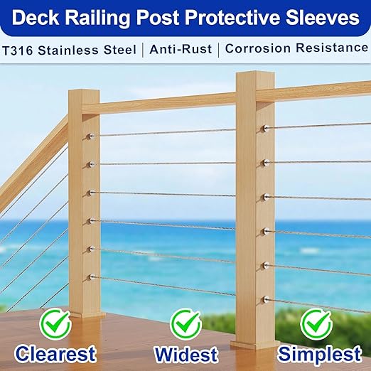 Steel DN Mate 100 Pack Stainless Steel Protector Sleeves for 1/8" 5/32" or 3/16" Cable Railing, Cable Protector Sleeves for Cable Railing System,T316 Cable Railing Hardware with a Drill Bit, DE100