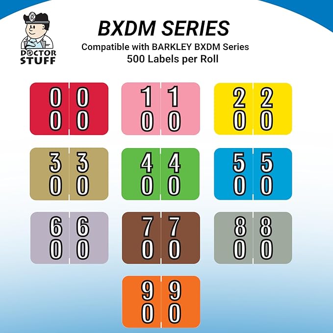Doctor Stuff - File Folder Labels, Terminal Digit Filing, Consecutive Double Digit Numbers 30-39, Barkley FDDBM Match - BXDM Series Chart Stickers, Gold, 1" x 1-1/2", 500/Roll