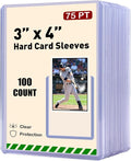 100ct 3"x4" Hard Card Sleeves - 75pt Hard Plastic Trading Card Protector, Rigid Clear Open-Top Card Sleeve, Fits Standard Trading, Baseball, Game Collectible Cards