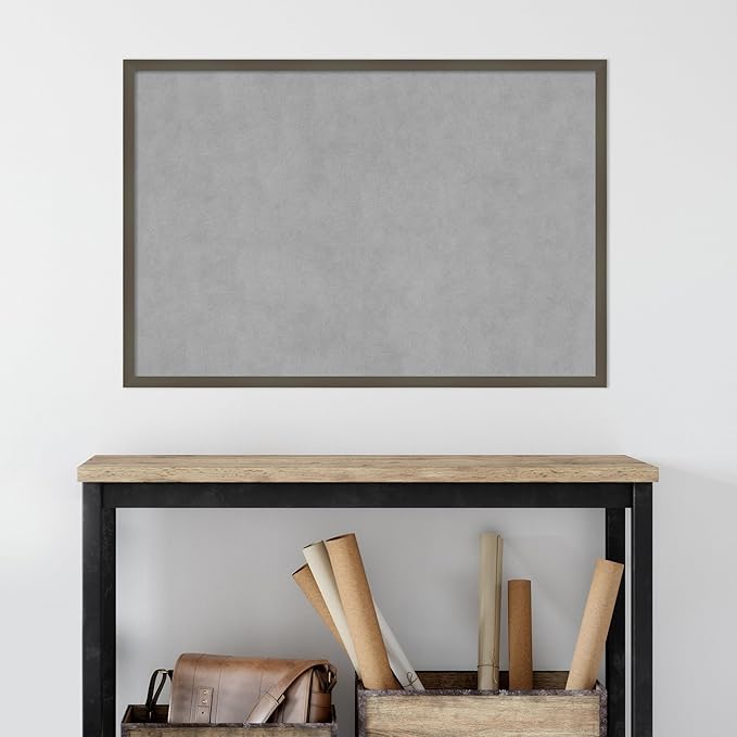 Amanti Art Grey Framed Magnetic Board 25x37 Large Vision Board for use with Magnets, 100% Metal Sheet to Display Items as Office Decor or for Home Organization in mudroom, Kitchen or Kids Room