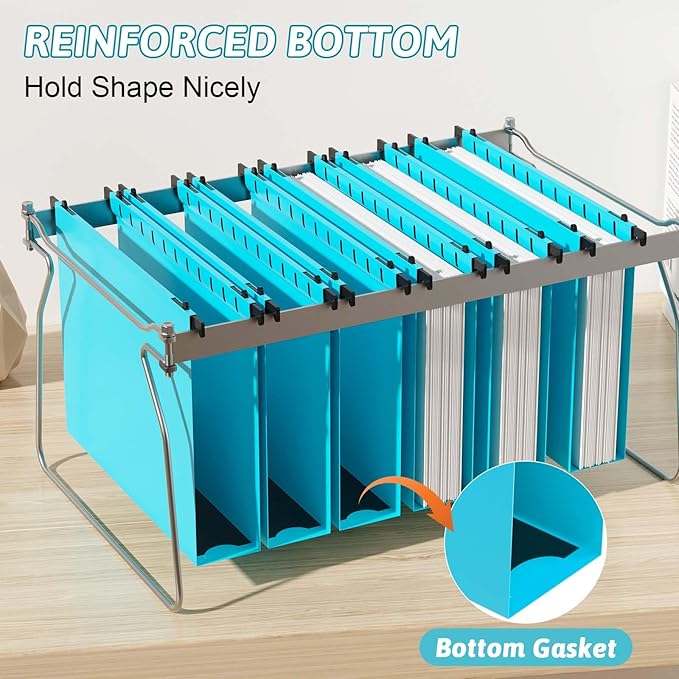 Nordun Plastic Hanging File Folder Extra Capacity,12 Pack Reinforced Hang Folders with Heavy Duty 2 Inch Expansion,Filing Cabinet Folders Letter Size,Hanging Organizer Designed for Bulky Files(Blue)