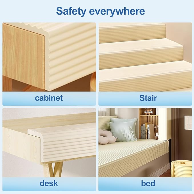 Edge Protector,Baby Proofing Baby Edge Protector Strip Safety,Soft Rubber Foam Padding,Edge Corner Guards Protector Corner Edge Bumpers for Furniture (White, 16.4Ft x 3.15" W x 0.31" Th)