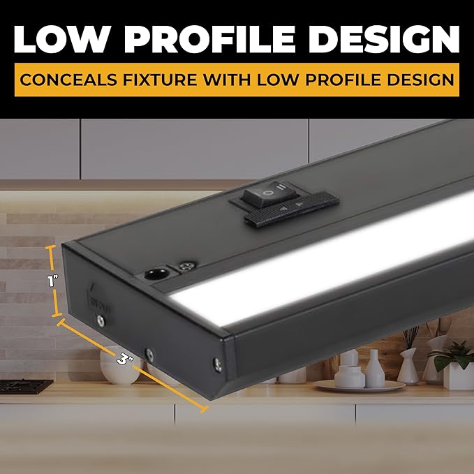 LED Under Cabinet Lighting Hardwired - 3CCT 18 Inch Black Finish - Undercabinet Lights for Kitchen - Linkable Undercounter Dimmable Plug in Light or Hard Wired - Under Counter Fixture Direct Wire