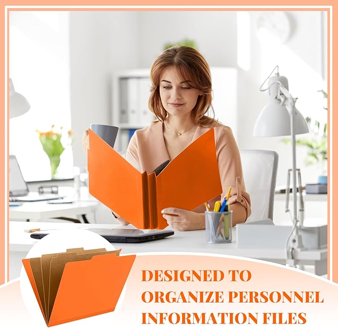 Skyygemm 48 Pcs Classification Folders Letter Size, 3 Divider Pressboard File Folder with Fasteners, Expanding File Organizer Bulk for School Teachers, Office Employee, Coworker, Staff (Orange)