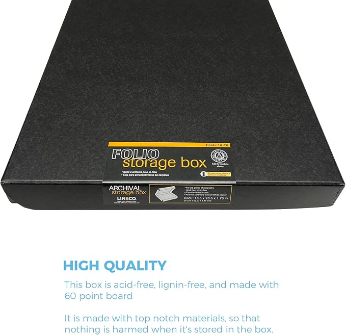 Lineco, Archival Folio Storage Box. Acid-Free, Metal Edge Boxboard, Clamshell Lid. 16 x 20 x 1.75 Inches. Preserves and Organizes, Stores Photos, Documents, Craft, Prints, DIY. Black, Pack of 10