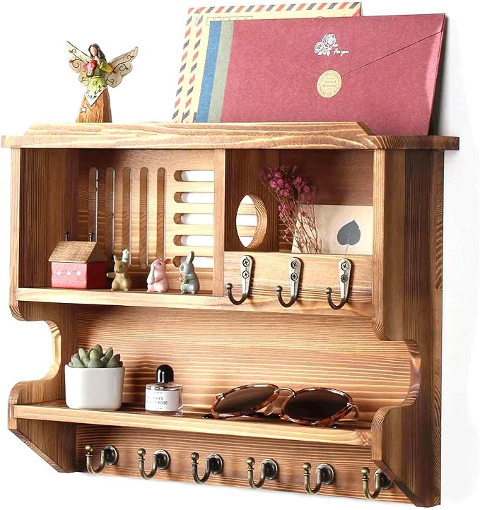 Mutsault Key Holder for Wall, Mail Organizer Wall Mounted, Brown