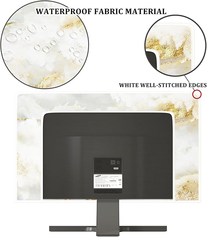 Baocicco White Gold Waterproof TV Display Screen Cover with Abstract Texture Marble Design 55 Inch Television Covers Sleeve Compatible with LCD LED PC Desktop and Home Hanging TV