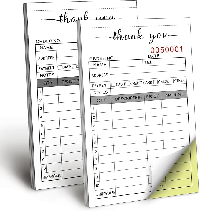 12 Pack Thank You Receipt Book, 3.4x5.5" Handheld 2-Part Carbonless Sales Invoice Book, Invoice Pad with Cardboard for Small Boutique Business, (50 Sets)