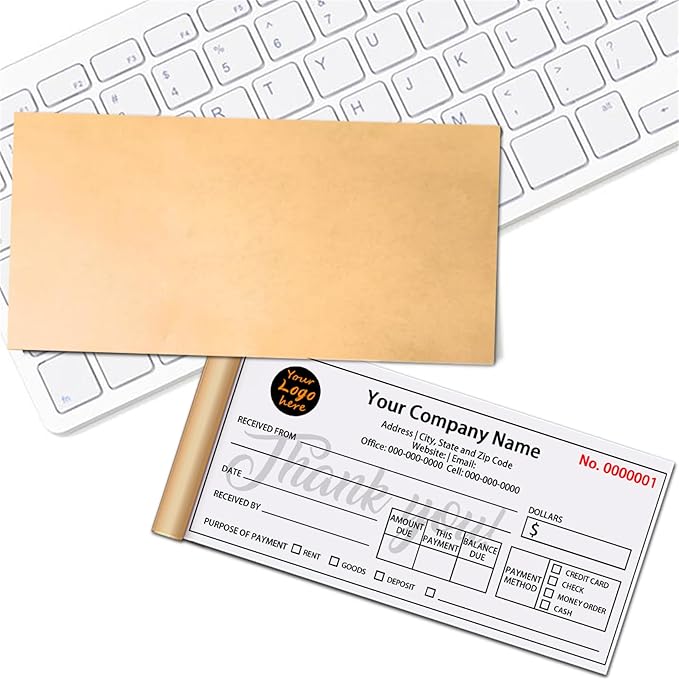 Custom Invoice Book in 3-Part /2-Part Receipt Book with Carbon Copies Personalized Carbonless Service Invoice Form Books Sales Order Book with Company Name Logo Address,H3-Receipt Book