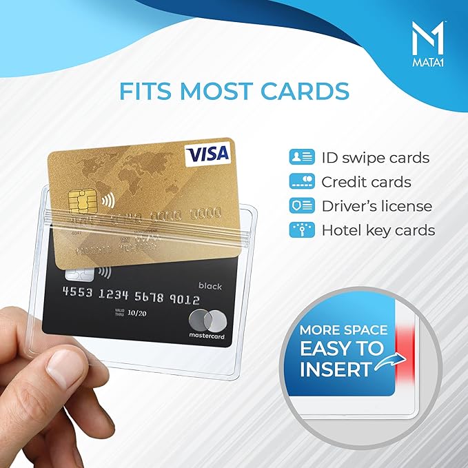 Mata1-USA Plastic Card Holder (Clear, 3.5x2.25 Inch, 10 Pack), Horizontal Badge Holder for ID Name Badge with Zipper