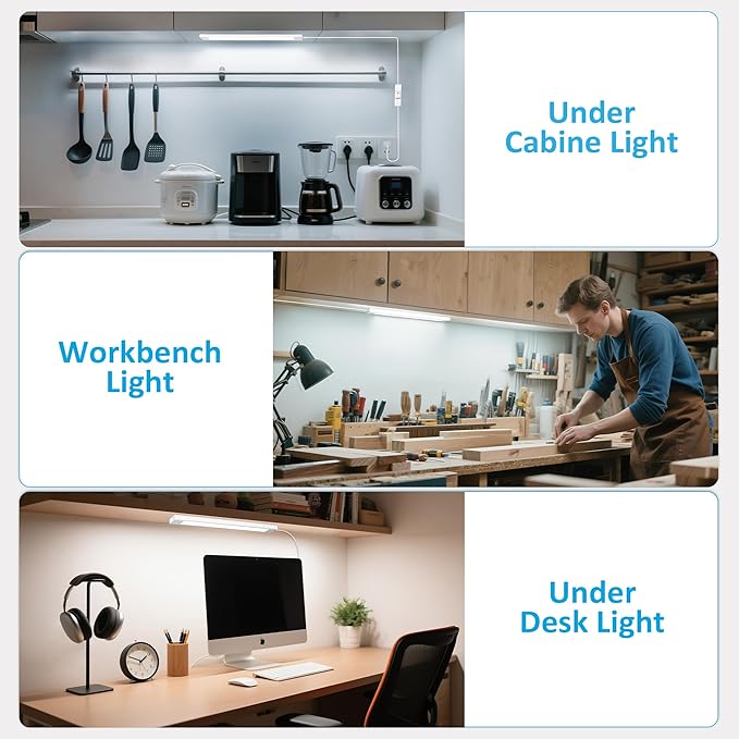 maylit Under Cabinet Lighting Plug in, 2 Pcs 14 Inch Linkable Ultra Bright LED Light Bars, Renter Friendly Lamp, Wired Indoor Lights for Kitchen Cabinet, Counter, Workbench, Desk, Shelf, Cool White