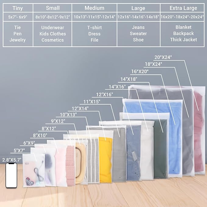 Svaldo Clothes Packaging Bags for Shipping, 100 Count 11x15 inch Frosted Zipper Plastic Bags for Clothing, Thick Plastic Bag for Packaging T-Shirt, Shirt, Document, 3 Mil, with Vent Holes Storage Bag