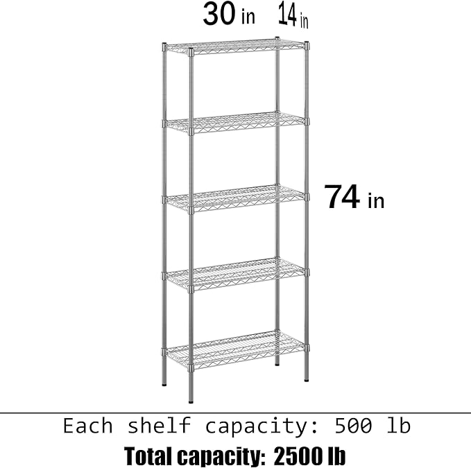 Regal Altair 14" Deep x 30" Wide x 74" Height Wire Shelving Kit | 5-Tier | NSF Commercial Storage Rack Unit