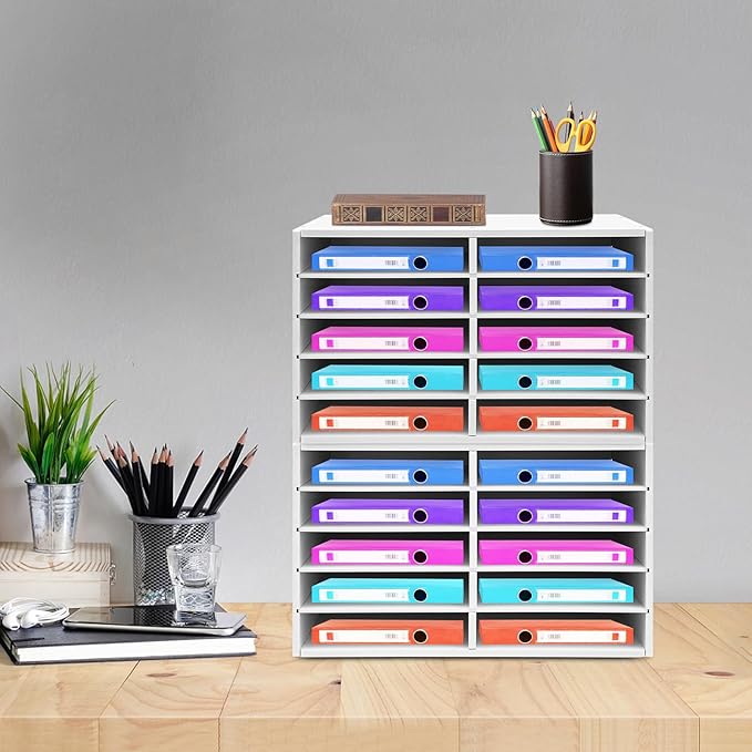 SNWJIAYIN 2Pcs 10 Slot Paper Storage Cabinets, Desktop File Organizer with Adjustable Shelves, Vertical Literature Sorter for Office Home Classroom (White)