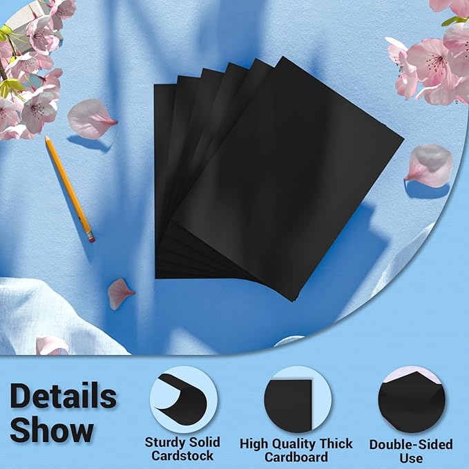 Cardstock Paper, Black Cardstock 8.5x11, 80 Sheets Card Stock, 200GSM Thick Printer Paper 8.5x11, Black Blank Card Stock Paper for Greeting Cards, DIY Cards, Wedding Invitation, Postcards