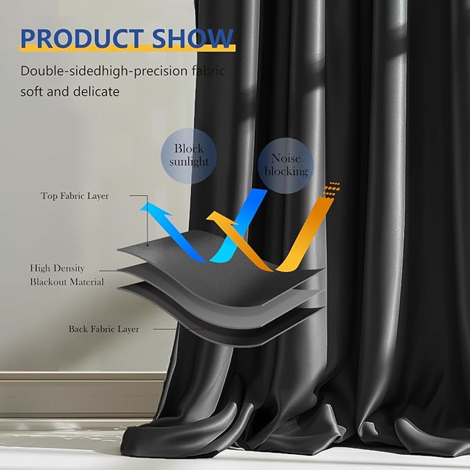 Cbsroro Room Divider Blackout Curtain Track Curtains Wall Dividers Panels Screen for Living Rooms Bedroom Office Privacy Partition Separation, W100 × L96 Inch,1 Panel, Black