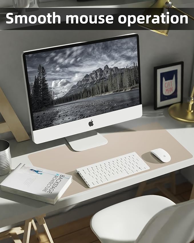 Non-Slip Desk mat,PULeather Desk Pad Protector, Office Desk Mat, Large Mouse Pad,Desk Blotter, Laptop Desk Pad, Waterproof Desk Writing Pad for Office and Home (Apricot, 35.4" x 17")