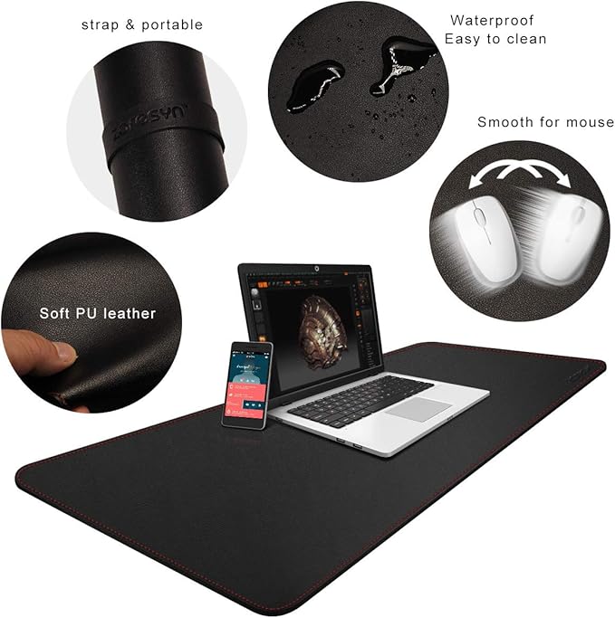 ZORESYN XXL Desk Mat - 43.3"x19.7" PU Leather Desk Pad for Office & Home, Waterproof and Durable Desk Protector for Keyboard and Mouse (Black)