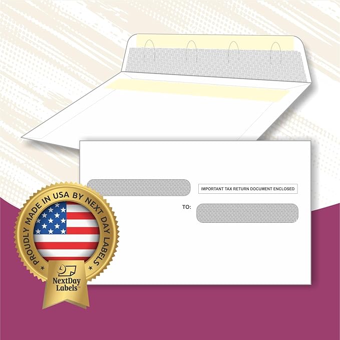 NextDayLabels - W-2 4-Up Employee Tax Forms, Instructions on Back" for 2025, for Laser/Inkjet Printer. Compatible with QuickBooks and Accounting Software ETC. (Pack of 50 Sheets & Self Seal Envelopes)