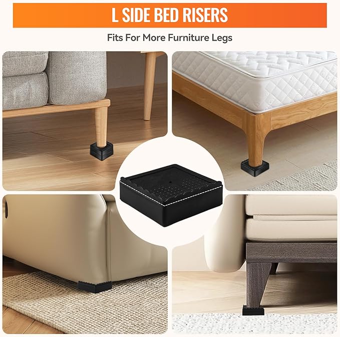 shouwuhho Furniture Risers, 4 Pack Bed Risers with Non-Slip Grip and Heavy Duty Support, 1 Inch 2 Inch 3 Inch 4 Inch Height Lift for Couch, Sofa, Table, Desk, Chair, Refrigerator - Black, 1 Inch