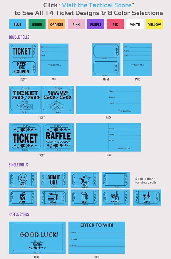 Tacticai 1000 Raffle Tickets, Drink, Green (1 of 8 Colors), Single Roll for Events, Entry, Class Reward, Fundraiser & Prizes