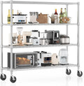 Homdox 4 Tier Heavy Duty Metal Wire Shelving with Wheels, 2400 lbs Capacity Garage Storage Rack, Rolling Industrial Storage, Adjustable Commercial Shelves for Kitchen, Warehouse, 18"x60"x72", Chrome