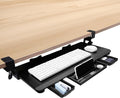 OUKMIC Large Keyboard Tray Under Desk Slide Out with Sturdy C-Clamp Mount and Storage Drawer, 27" (31" Including Clamps) x 12" Ergonomic Keyboard Trays for Home and Office, Black