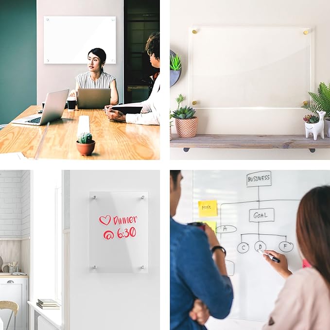 Acrylic Dry Erase Board for Wall with Stylish Border - Shipped Next Day, Made in USA, Non-Magnetic Whiteboard, Wall Mounted Board, Easy to Clean (Clear - 20x30)