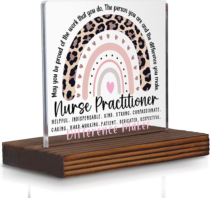 Nurse Practitioner Gift Leopard Rainbow Desk Decor Sign, NP Appreciation Thank You Plaque for Office or Clinic PA087