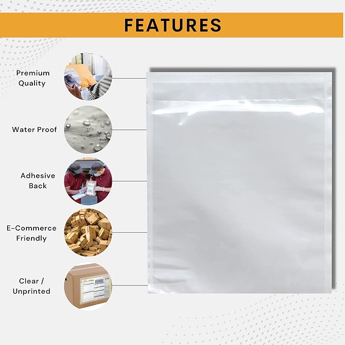 500 Pack 7"x10" Shipping Label Sleeves – Clear Self-Adhesive Packing Slip Pouches, Waterproof Packing List Envelopes – Ideal for Shipping Documents, Mailing Labels, Invoices & Packing Slips