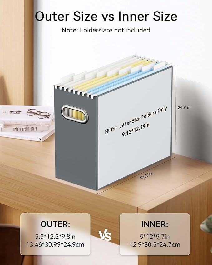 Oterri Cardboard File Organizer Box for Hanging File Folders Letter Size,File Box for Computer Desk,File Cabinet,Working Home,Office,Classroom (Dark Grey, Letter Size - 6 Packs)