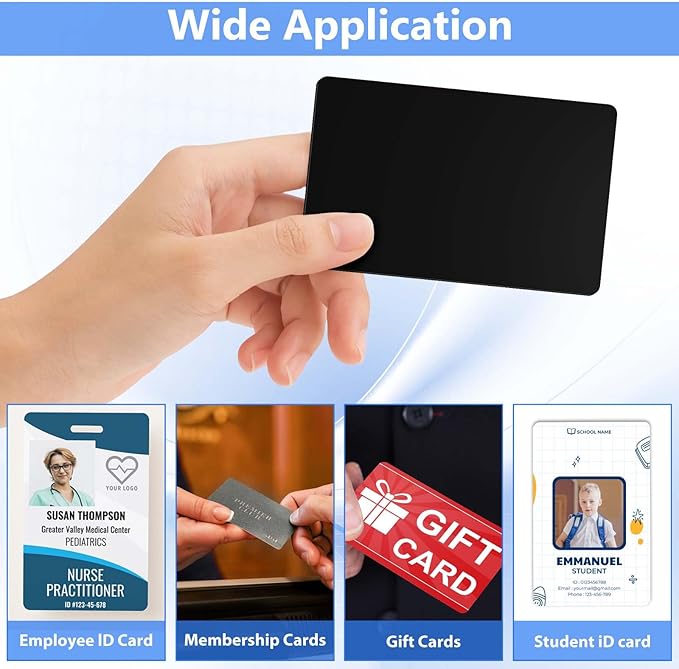 100 Pack - Premium Blank PVC Cards for ID Badge Printers - Premium Quality Black CR80 30 Mil (CR8030) by KLMNDUO - Compatible with Most Photo ID Badge Printers(Black)