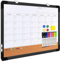 Monthly Calendar Whiteboard, 24"x18" Dry Erase Cork Board Combination for Wall, Magnetic Dry Erase Board, Double-Sided White Board, Portable Board for Office, Kitchen, Planning, Memo, School, Home