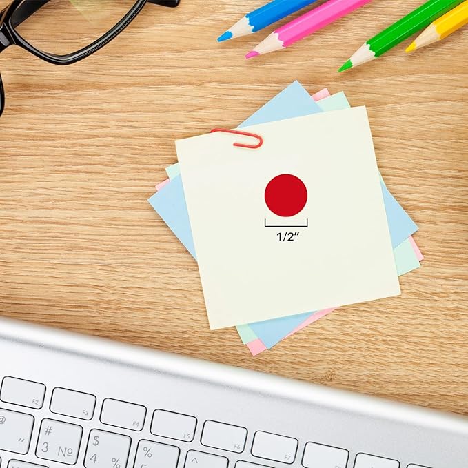 ChromaLabel 1/2 Inch Round Colored Stickers, Removable Sticky Dots Color Coding Labels, Ideal Colored Dot Sticker for Arts and Crafts - 1000 Sticker Labels per Dispenser Box, Red Dot Stickers