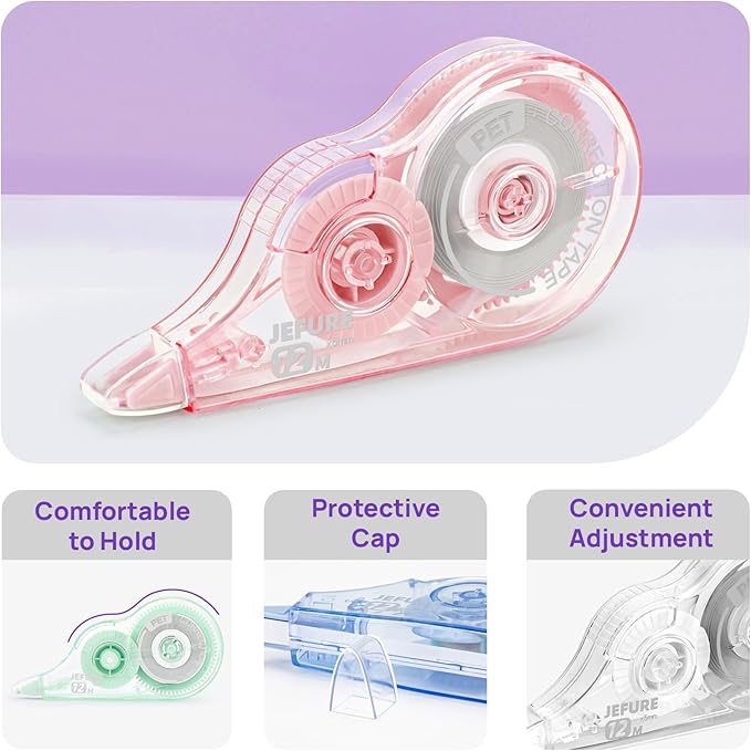 JEFURE 12 Pcs Colorful Core Correction Tape, 39.37 Ft White Wrong Out Tear-Resistant Bulk, Instant Corrections Easy to Use Applicator for School, Office, Note Taking, Journal (Tape Width 0.2 in)