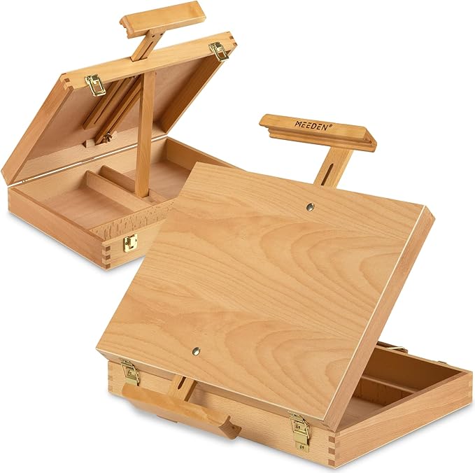 MEEDEN Tabletop Easel for Painting, Art Sketchbox Easel Holds Canvas up to 28'' Max, Adjustable Beechwood Artist Easel Pochade Box for Drawing and Sketching