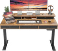 FEZIBO Height Adjustable Electric Standing Desk with 5 Drawers, 55 x 24 Inch Table with Storage Shelf, Sit Stand Desk Black Frame/Rustic Brown Top, 55 inch