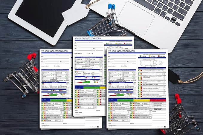Multi-Point Inspection Form for Vehicles – 2-Part Carbonless Vehicle Checklist Pad – 8.5" x 11" Inspection Report – Edge-Glued, Manufacturer Recommended – White - Pack of 500