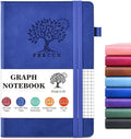 PERCUN Graph Paper Notebook, 160 Pages Grid Journal for women & men, A5 Hardcover Leather Graphing Notebook for School, Work, Travel, Note Taking 5.9”x8.5” (Navy)