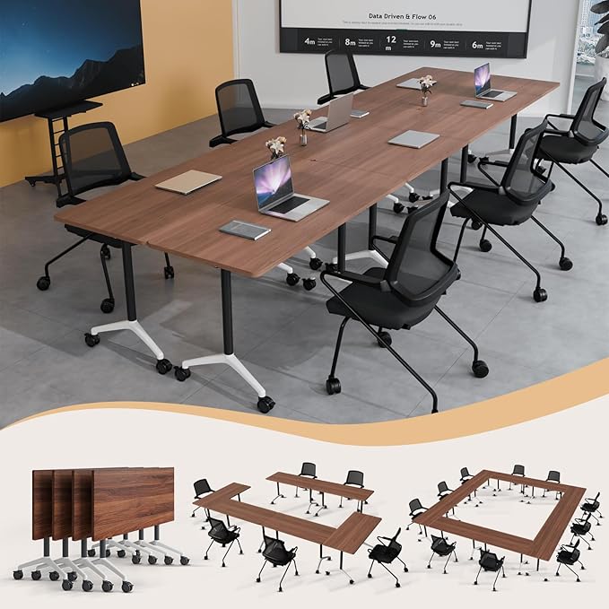 Folding Conference Table 4ft 5ft, Foldable Office Meeting Desk for 6 People, Multiple Sizes Colors Mobile Conference Room Table for Training Room School Business Furniture (4, Walnut, 63in)