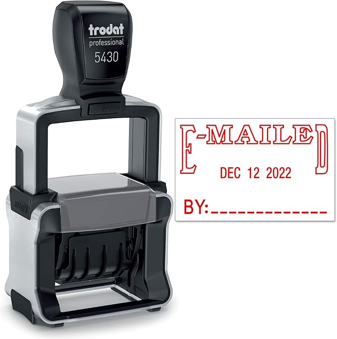 Trodat 5430 Professional Self-Inking Date Stamp with E-MAILED - Red Ink